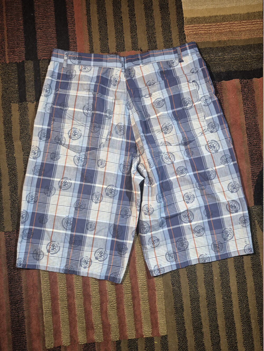FUBU The Collection Plaid Shorts Men's 40 Blue White Crest
